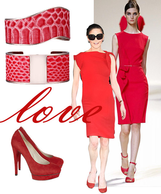 red snakeskin cuff with red dress